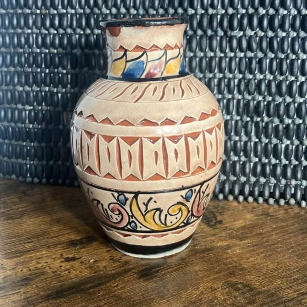 Vintage Safi Moroccan multicolored 6 inch vase hand painted